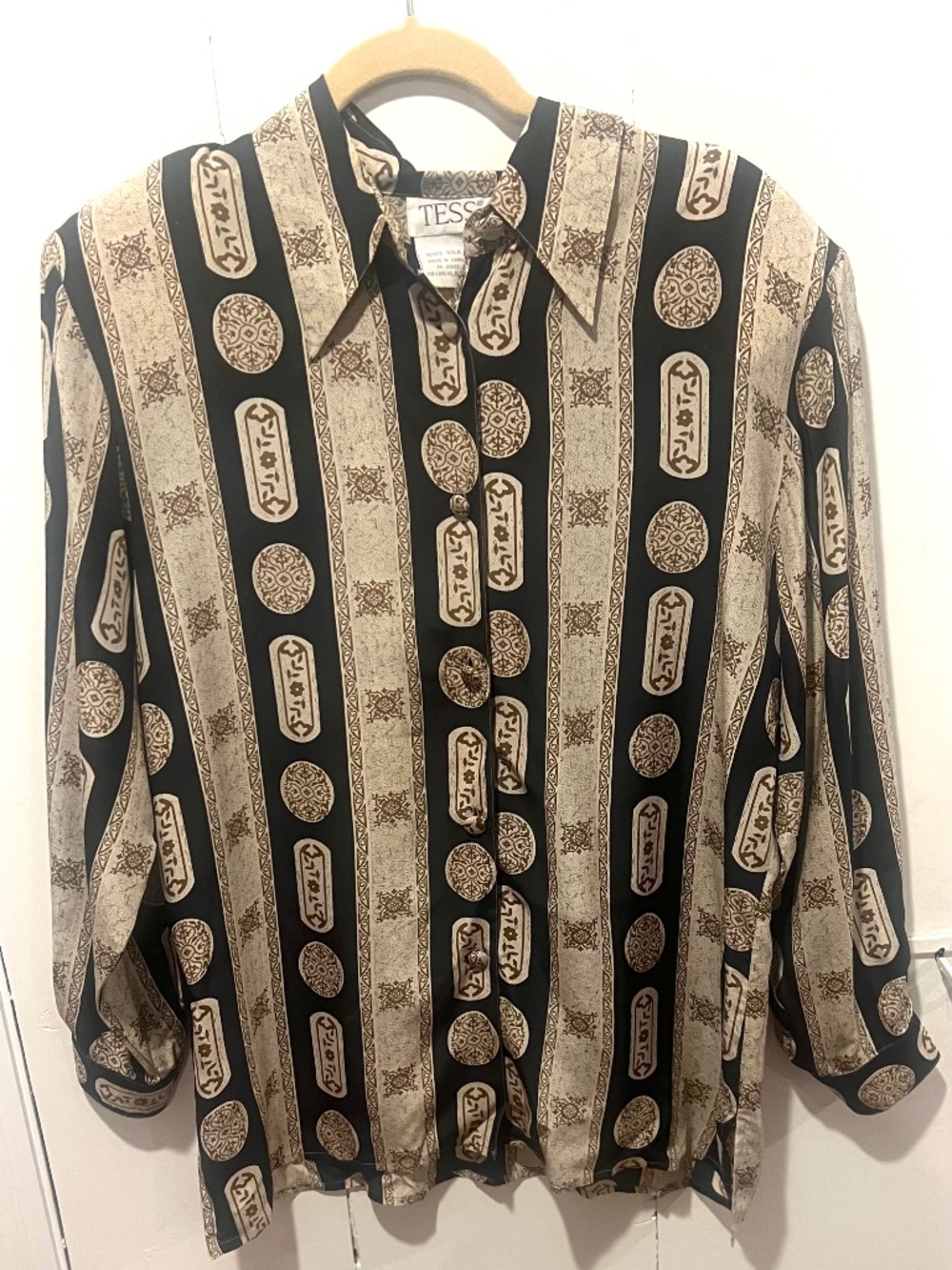 Vintage Tess Silk Button-Down Blouse, size L